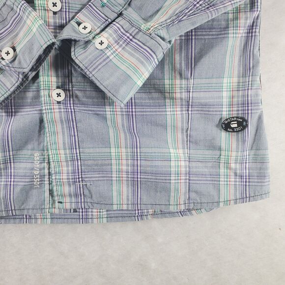 sz S G-Star Raw Viktor Chambray Plaid Men's Button Down Shirt - Picture 12 of 14